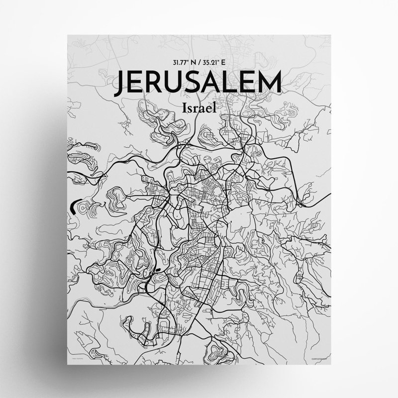Carte de la ville de Jérusalem, impression de luxe, H 20 po x l 16 po, Noir et blanc