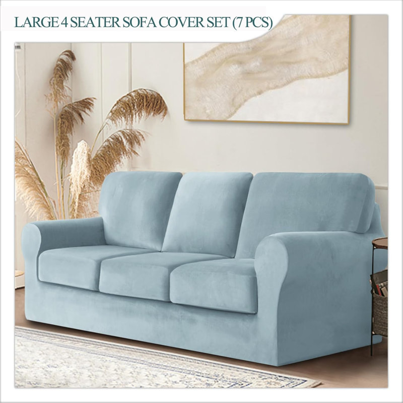 Sofa Cover With Separate Seat Cushions And Backrests Stretch Velvet Sofa Slipcover Couch Covers Furniture Protector Split Combined (3-Seat Set 7 PCS)