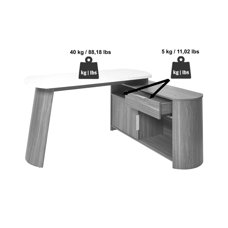 Slash 59,05" L-Shaped Writing Desk with Storage Cabinet, White/Brown