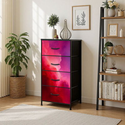 4 Drawer Vertical Storage Dresser Abstract red brushed cement concrete with Wood Top Fabric Pull Drawers