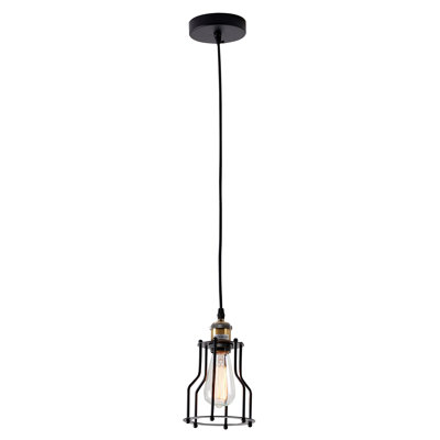 Brough Industrial 1 Light Black Cage Pendant