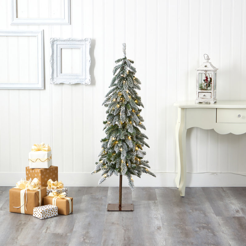 Arbre de Noël artificiel pin floqué avec lumières claires / blanches, H 4,5 pi