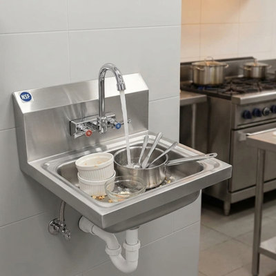 Commercial Wall-Mounted Hand Washing Sink with Single Bowl, Gooseneck Faucet and Backsplash 12 in. W x 12 in. D