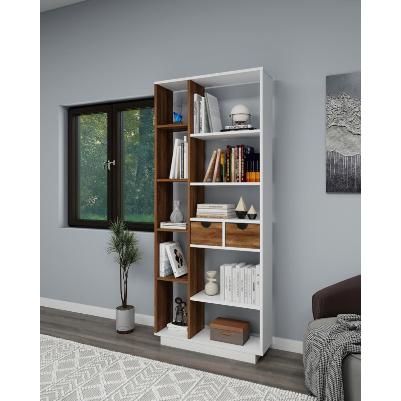 Bookcase With Drawers And Shelves Revna, Brown/White