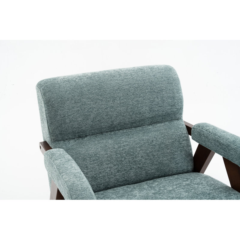  Chaise d'appoint Mid-Century moderne - structure en bois massif, revêtement en polyester touffeté vert avec coussin épais