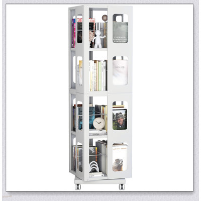 4-Tier All-Steel Rotating Bookshelf with 360° Wheels, Large Size Sturdy & Spacious, Easy Assembly for Modern Spaces