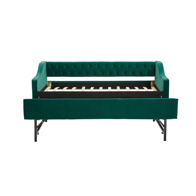 Twin Size Velvet Beds With Usb And Trundle, Modern Upholstered For Bedroom