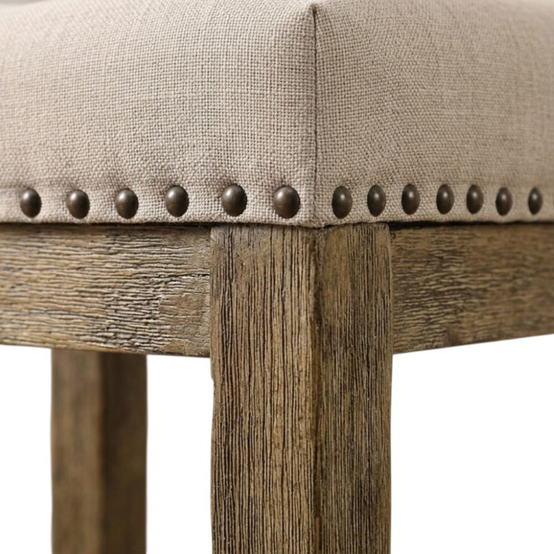 Plankinton 25 In. Rustic Oak Backless Wood Bar Stool With Fabric Seat Set Of 2