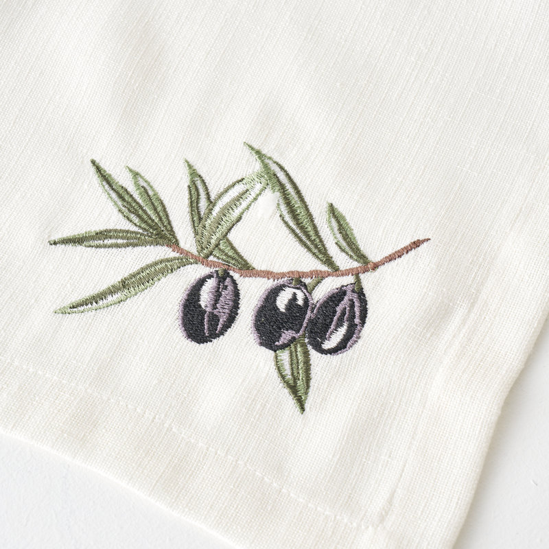 Serviette olive brodée