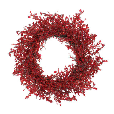 Red Iced Twig Artificial Christmas Wreath - Unlit