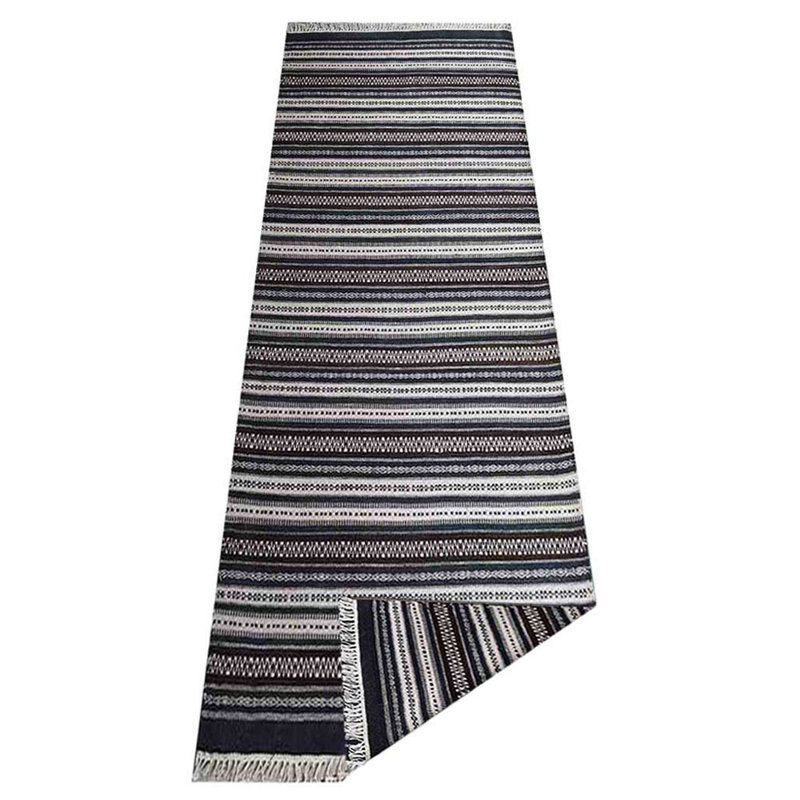 Cleland Hand Woven Flat Weave Kilim Wool Eco-Friendly Area Rugs - Runner, Charcoal White Color, Contemporary Modern Design, Low Pile Handmade Area Rugs for Living Room, Bed Room