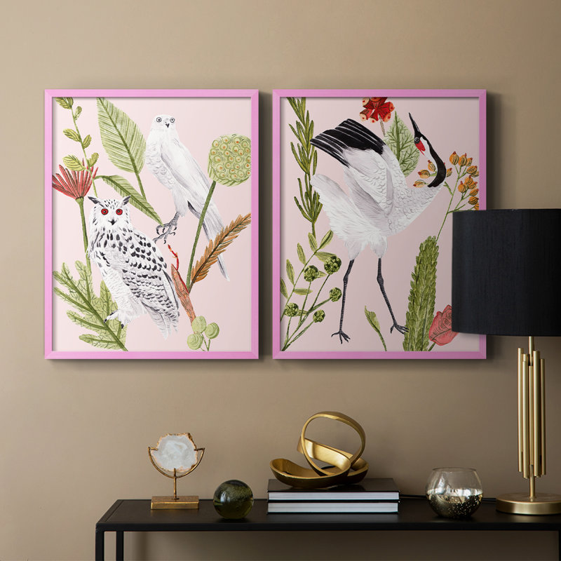 Birds in Motion V-Premium, reproduction encadrée - prête à être accrochée - aucun clou requis - aucun clou requis, Rose