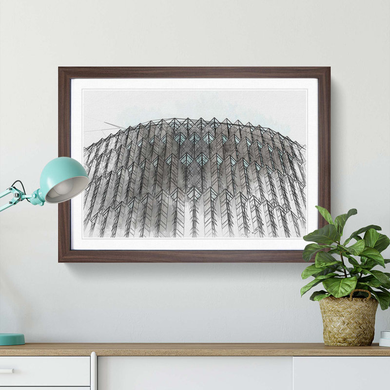 Architecture Sketch Vol.10 in Abstract - Picture Frame Drawing Print, Walnut Framed, 27cm H x 36cm W x 2cm D