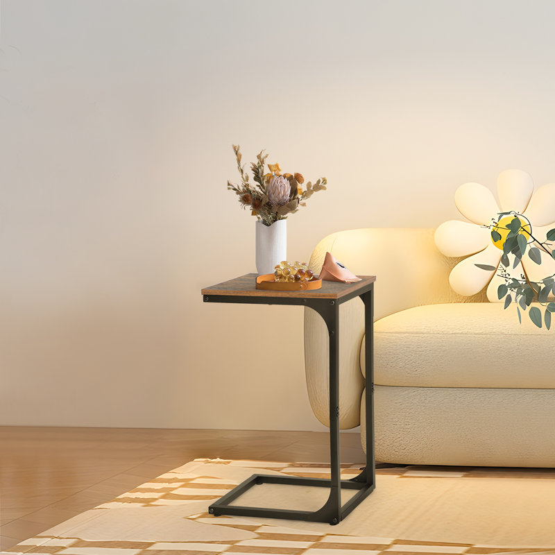C Shaped End Table With Adjustable Feet,Small Side Table For Couch,Sofa Table With Metal Frame For Living Room,Bedroom,Bedside