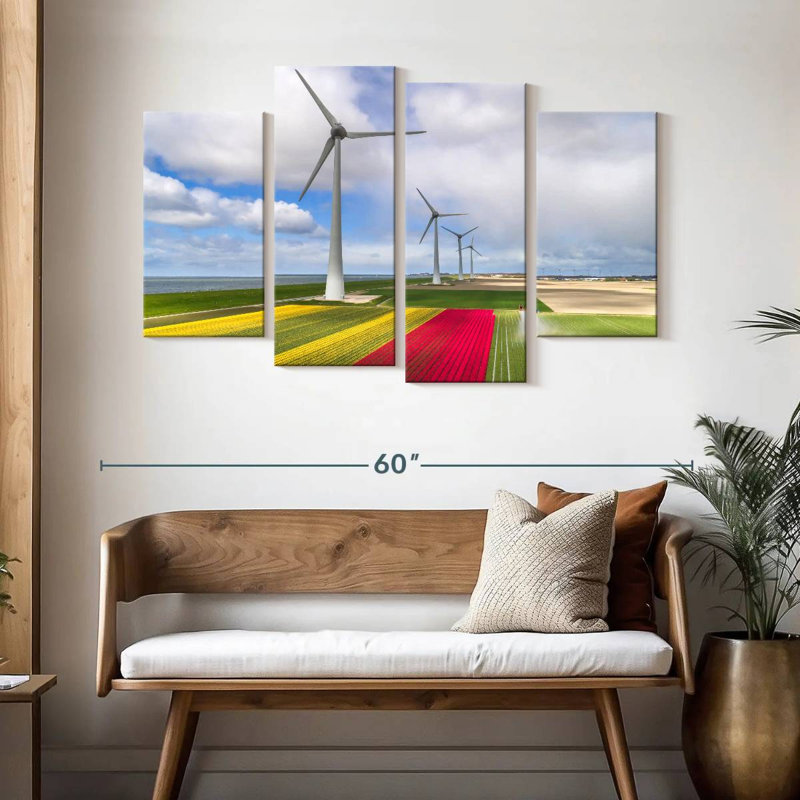 Éoliennes et champs de tulipes Lilie, H 32 po x l 52 po