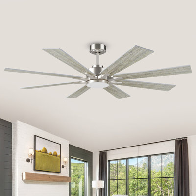 Ventilateur de plafond à moteur à courant continu Liosbel avec lumière, grand ventilateur de plafond avec 8 pales réversibles, 2 tiges verticales, télécommande à 6 vitesses, ventilateurs de plafond pour la maison ou le garage
