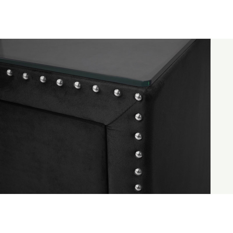 1Pc Glam Style Five Drawers Chest Fabric Upholstered Nailhead Tufted Tempered Glass Wood Metal Fabric Bedroom Furniture
