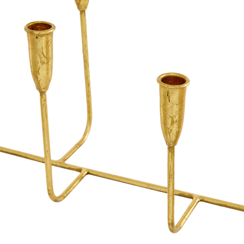 Modern metal candelabra holder Galya, Or, H 10 po x l 20,6 po x P 7,4 po