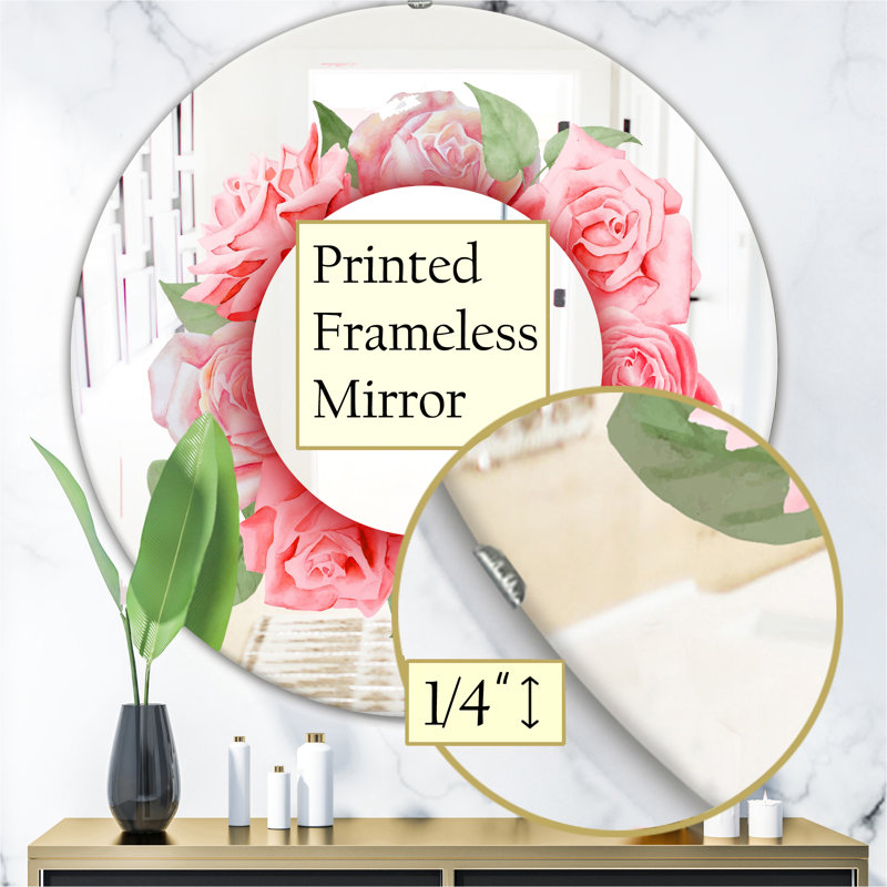 Miroir d'appoint Roses Leaves Farmhouse, H 23,6 po x l 23,6 po