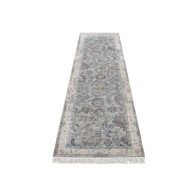 2'5" x 8'1" New Hand Knotted Green Wool & Silk Runner Oriental Rug - MOA10287232