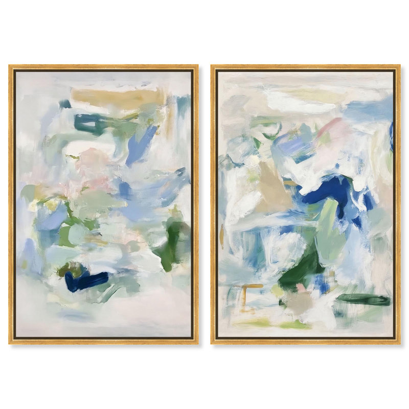 Ensemble de 2 reproductions d'art tendance sur toile Chroma Balance, Cadre flottant doré, H 45 po x l 30 po