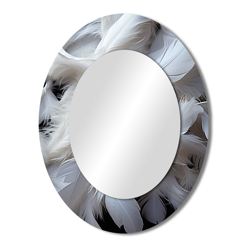Light As A Feather I - Miroir mural ovale blanc, 43 po x 33 po