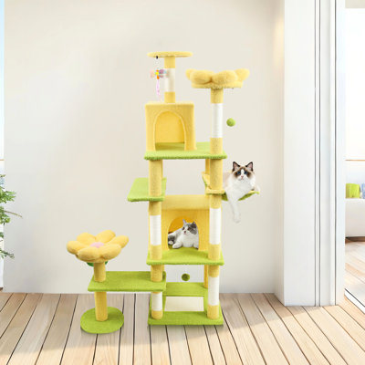 Arbre à chat de 71 pouces avec motif floral charmant, structure stable et espace de divertissement pour chats, arbre, perchoirs luxueux, structure à 8 niveaux, grands compagnons félins