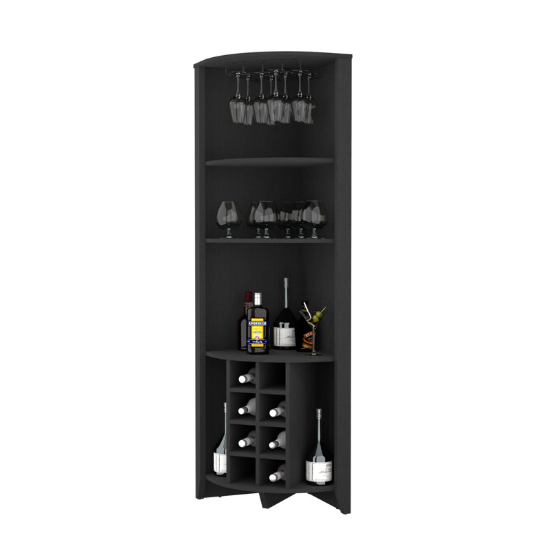 Millwood Pines Bouvet Corner Bar Cabinet with 3 Shelves, 8 Wine Cubbies ...