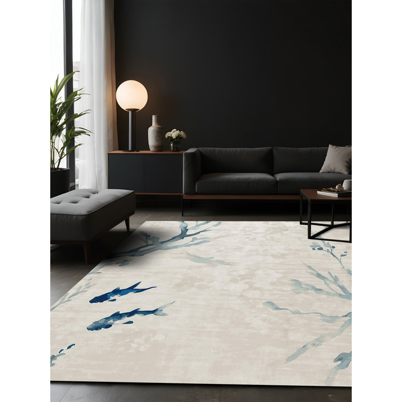 Tapis beige soyeux et moelleux, Carré 3 pi