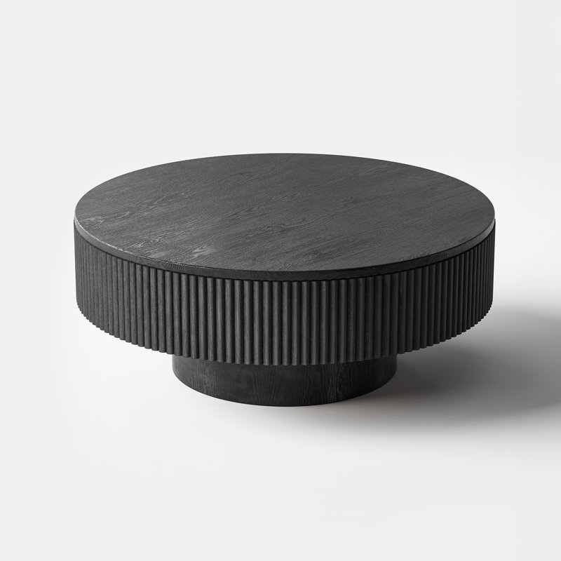 Table basse à piédestal Fynlee, conception cannelée en bois massif fabriquée à la main, Noir, noir, noir, noir