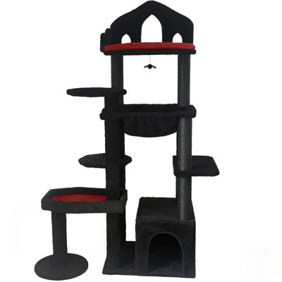 Gothic Cat Tree, Multi-Level Spooky Design With Scratching Posts, Perches, Hammock, And Cat Cave - Perfect For Indoor Cats And Interactive Play
