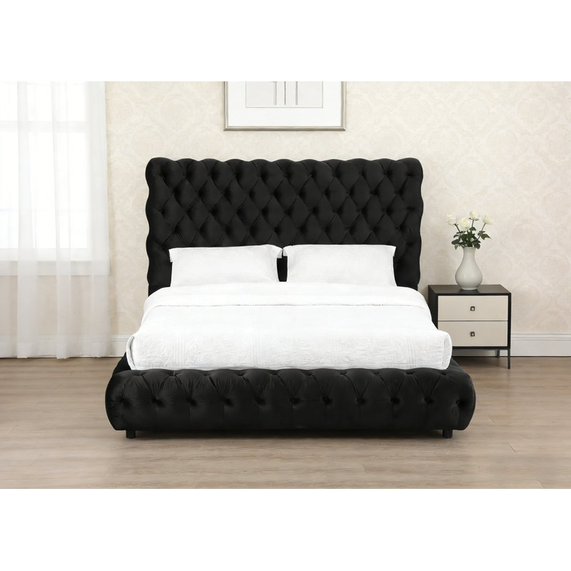 Upholstered Bed, Upholstery Bed Frame, Tufted Headboard And Footboard, No Box Spring Required, Black, Queen