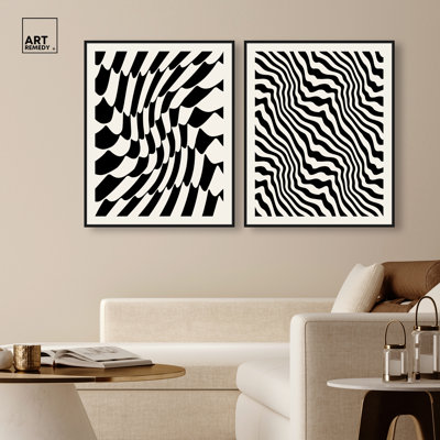 Dynamic Waves Framed Canvas Print Modern Poster Art Set by Art Remedy, Black Frame, 24 x 30