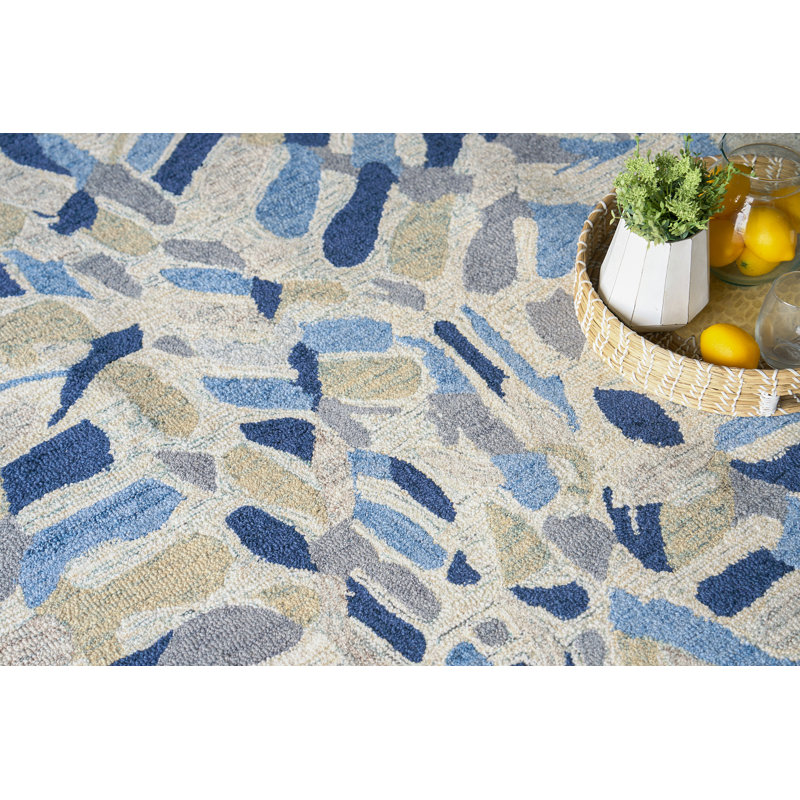 Botanica Navy/Ivory/Multi New Zealand Wool hand-tufted Area Rug, Rectangle 10' x 14'