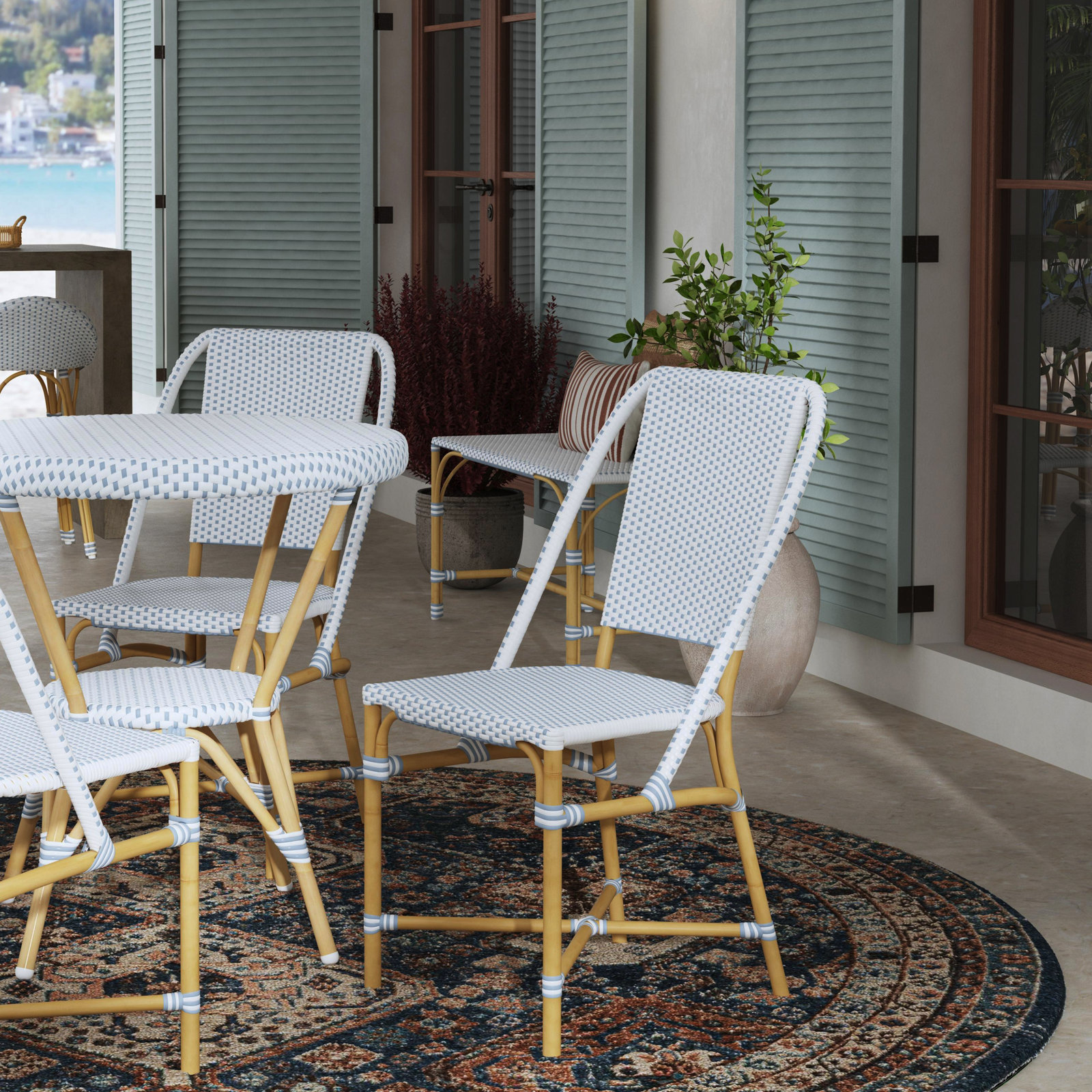 Ellie 3 Person Patio Dining Set, Blue/White, Blue/White