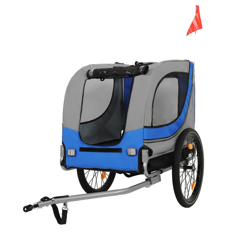 Grande remorque à vélo pliante pour chiens, Gris te bleu
