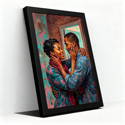 Black Man and Woman Embracing Against Brick Wall Canvas Wall Art