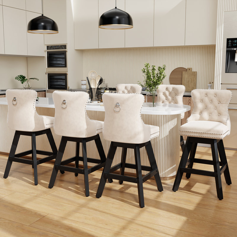 Ensemble de 6 tabourets de bar Velvet, Beige