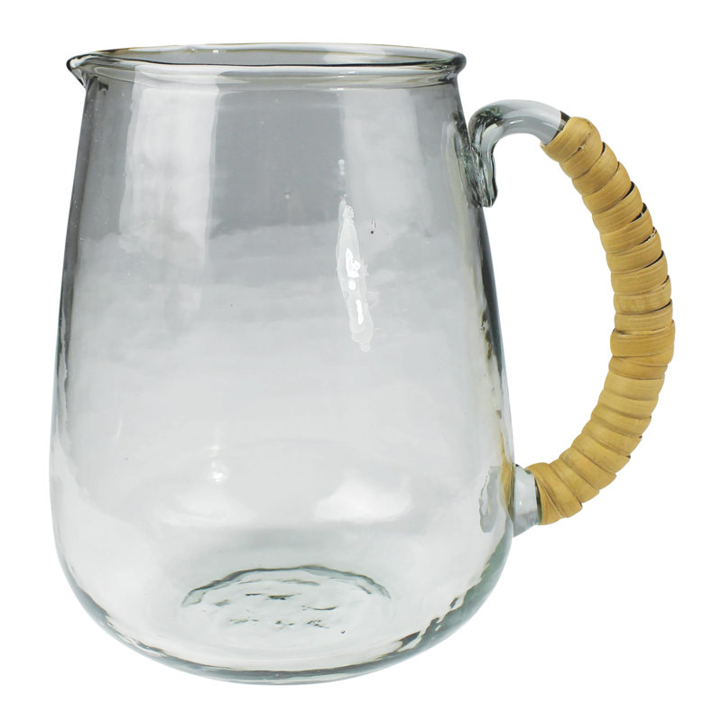 Recycled Glass Pitcher with Rattan Handle