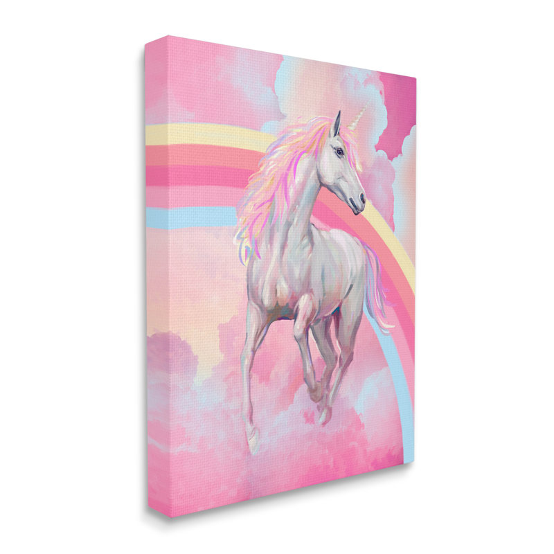 Art mural sur toile rose avec licorne et nuages par Ziwei Li, H 30 po x l 24 po x P 1,5 po