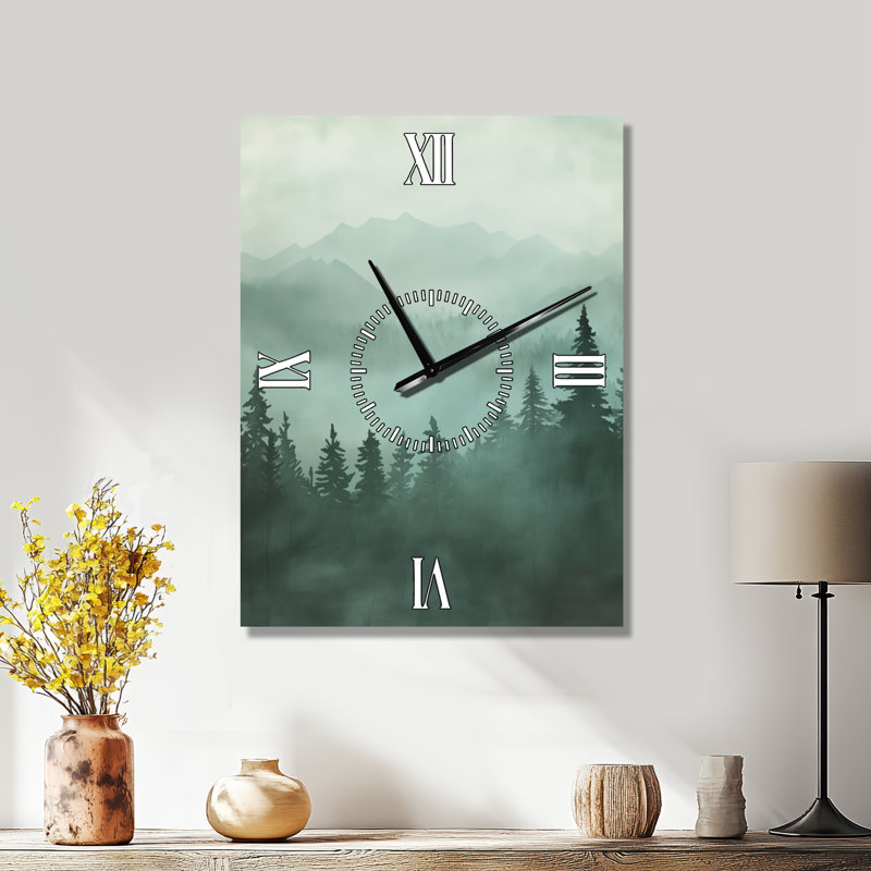 Highland Pine Forest I - Grande horloge murale en métal Lodge, H 32 po x l 24 po - Rectangle