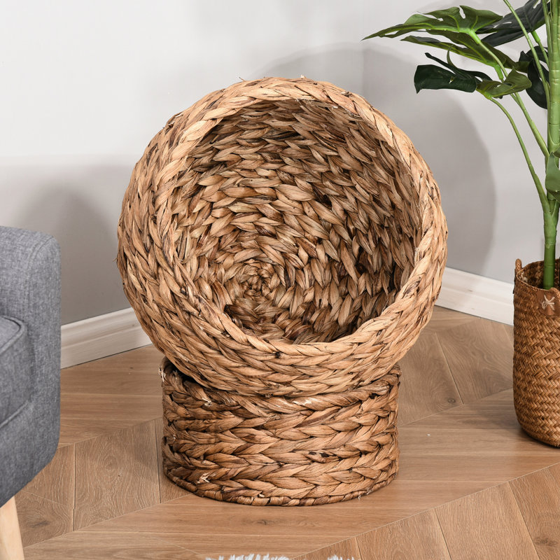 Lit pour chat surélevé tissé à la main, coussin moelleux et panier rotatif, point d'attrait intérieur, H 24 po, nid pour chien surélevé brun