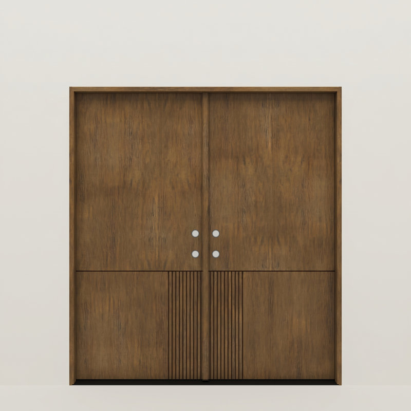 MODRA-BQ-80 | Porte double 80 po, extérieur pré-monté RTA, panneau affleurant moderne, bois d'acajou brut