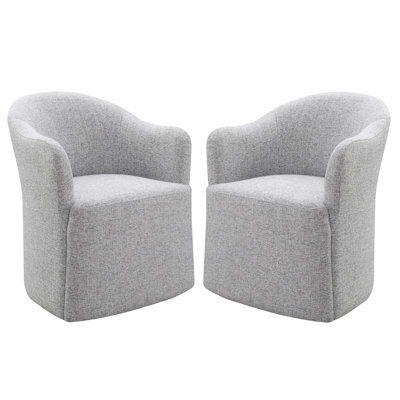 Upholstered Dining Chairs With Casters, Fully Assembled Round Barrel Armchair Set Of 2, Solid Wood Accent Vanity Chair For Dining Room Living Room
