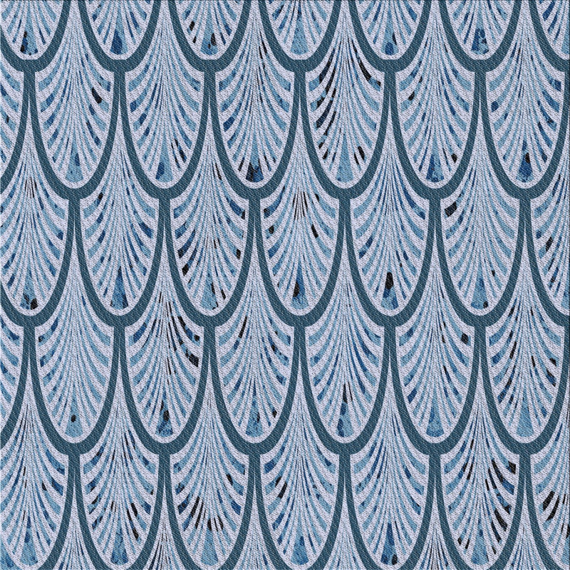 Tapis bleu à motif géométrique, Carré 7 pi