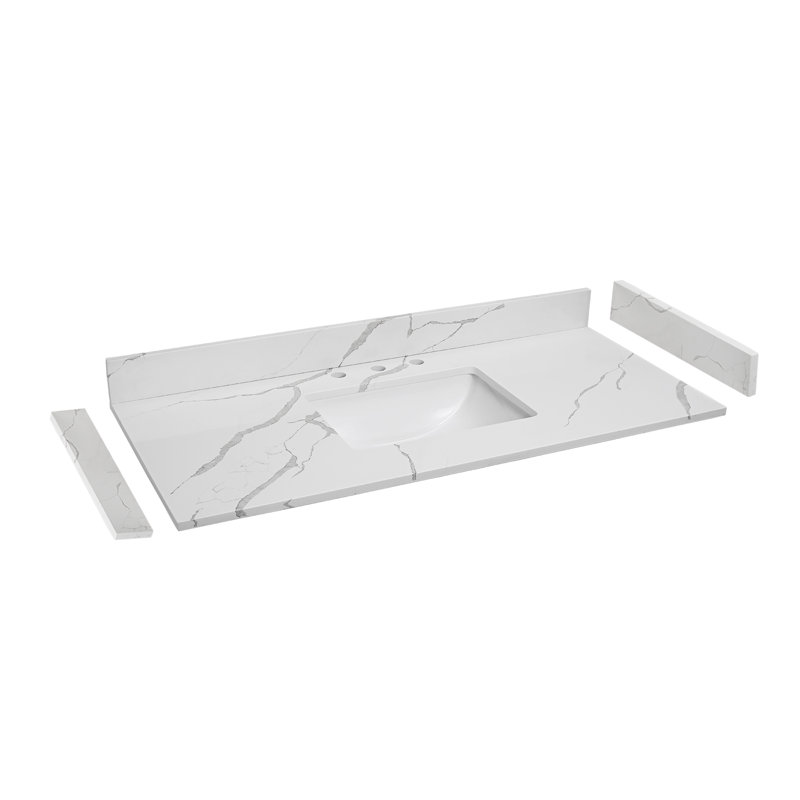 Comptoir de meuble-lavabo à quartz 48 po avec trous de robinet d'évier