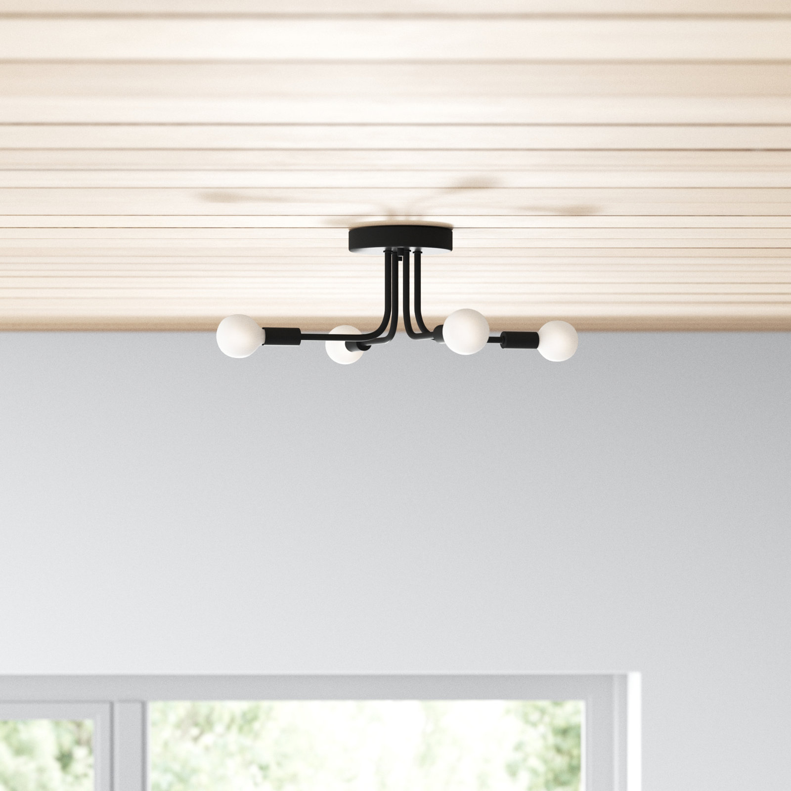 Nealey 4 Light Glass Semi Flush Mount, Midnight Black