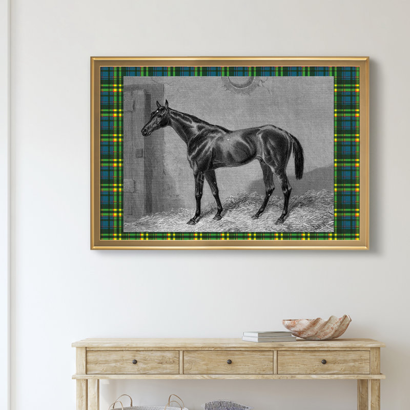 Équitation à carreaux II - reproduction d'art sur toile encadrée, Doré, H 30,5 po x l 42,5 po x P 1,5 po