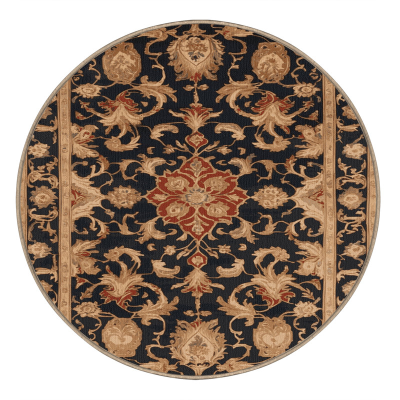 Machine Washable French Brown Area Rug, Round 7'
