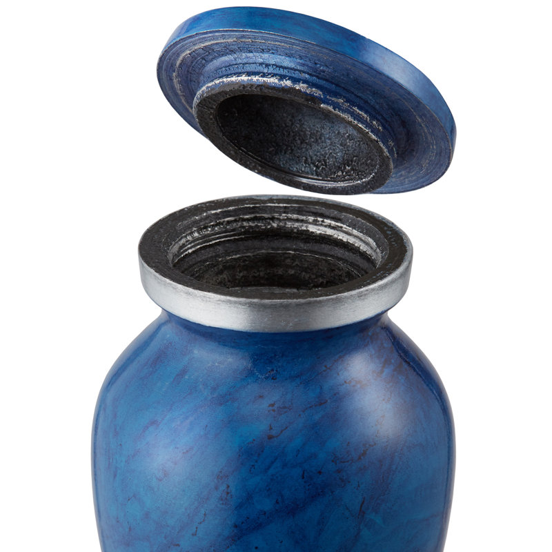 Polished Blue and Silver Metal Keepsake Urn